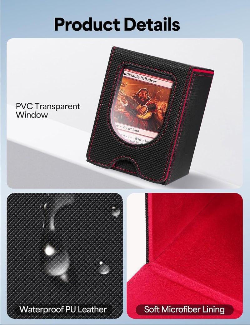 banloga Card Deck Box for MTG Commander, Card Case Holds 100+ Double-Sleeved Cards, Magic Card Box Fits for TCG/PTCG/CCG Card with 2 Dividers (Black&Red) - Image 5